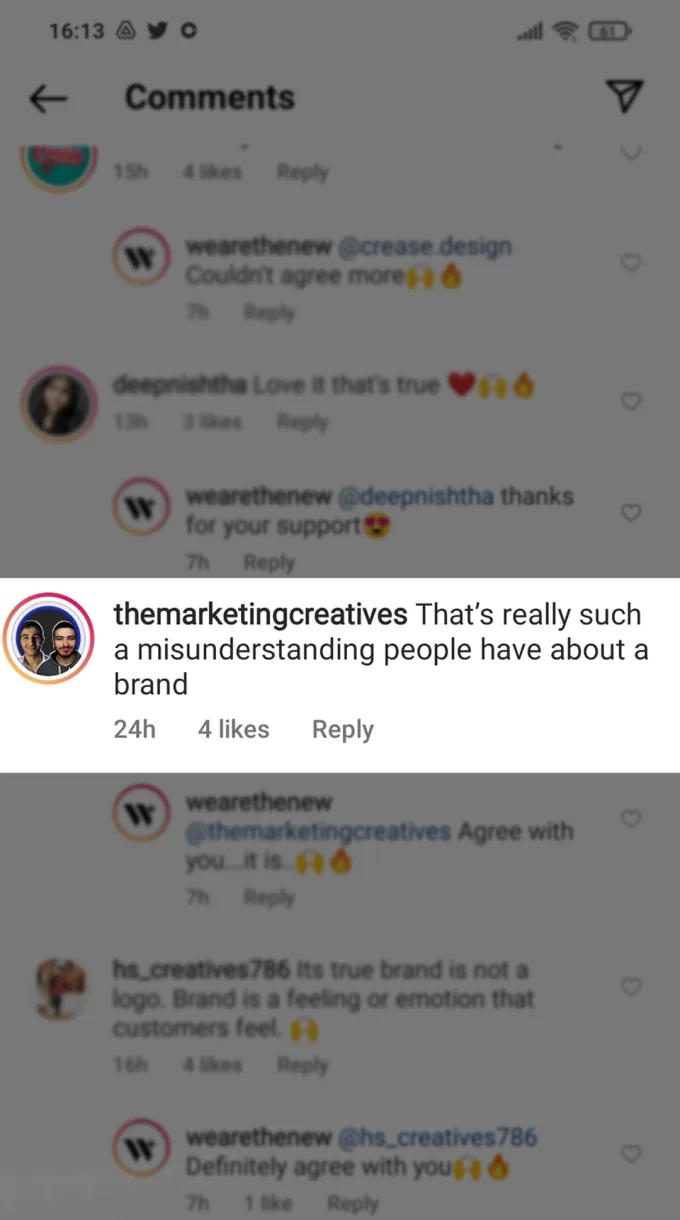 Instagram comments with a specific, thoughtful comment highlighted