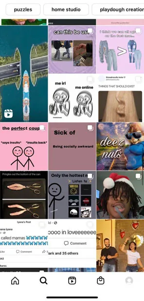 The Explore page on a fresh Instagram account