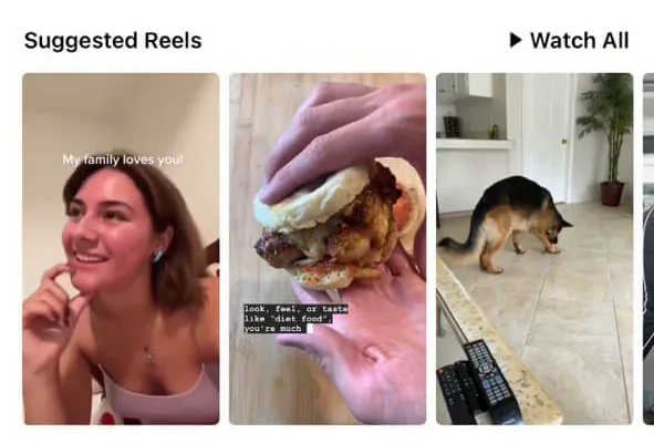 A Suggested Reels row on the Instagram home feed